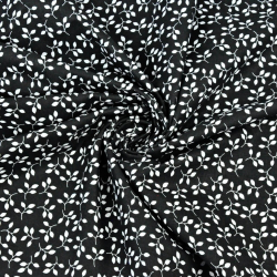 Baumwolle 100% MINI Blütenzweige weiß auf schwarzem Hintergrund  