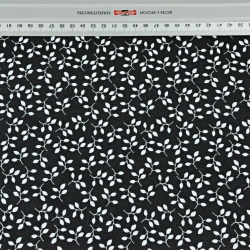 Baumwolle 100% MINI Blütenzweige weiß auf schwarzem Hintergrund  