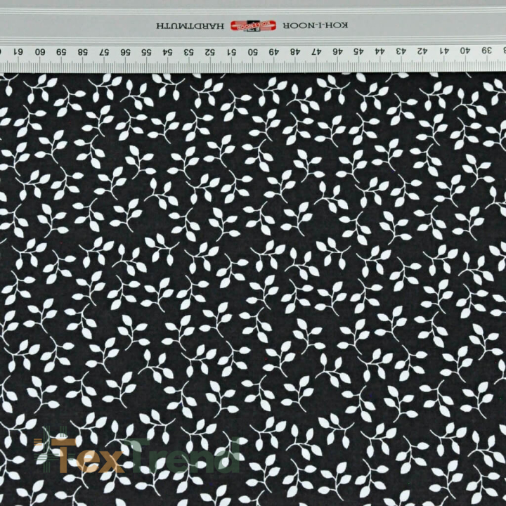 Baumwolle 100% MINI Blütenzweige weiß auf schwarzem Hintergrund  