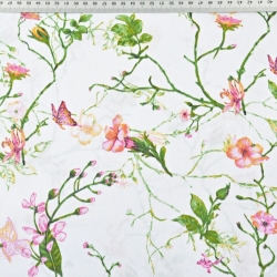 Baumwolle 100% Kletterblumen mit Schmetterlingen auf weißem Hintergrund  