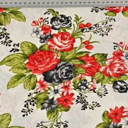 Baumwolle 100% Blumen rote und schwarze Rosen auf ecrufarbenem Hintergrund  