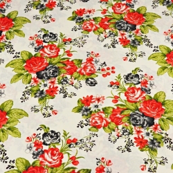 Baumwolle 100% Blumen rote und schwarze Rosen auf ecrufarbenem Hintergrund  