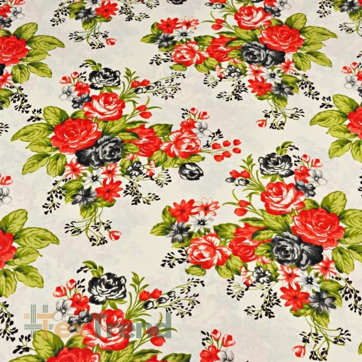 Baumwolle 100% Blumen rote und schwarze Rosen auf ecrufarbenem Hintergrund  