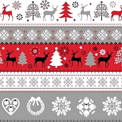 Baumwolle 100% Weihnachtsmuster Pullover grau-rot-schwarz auf weißem Hintergrund  