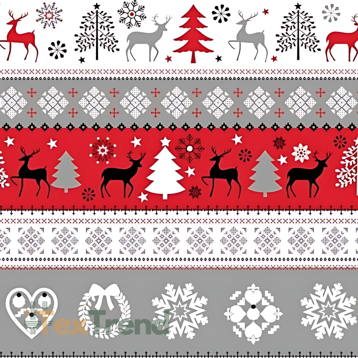 Baumwolle 100% Weihnachtsmuster Pullover grau-rot-schwarz auf weißem Hintergrund  