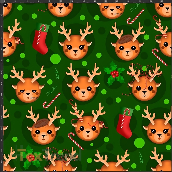 Jersey-Stoff Digitaldruck Weihnachts-Rentiere auf grünem Hintergrund  