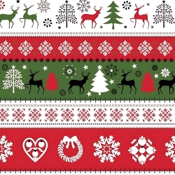 Baumwolle 100% Weihnachtsmuster Pullover grün-rot-schwarz auf weißem Hintergrund  