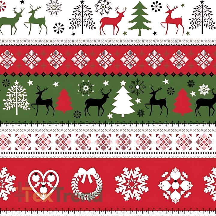 Baumwolle 100% Weihnachtsmuster Pullover grün-rot-schwarz auf weißem Hintergrund  