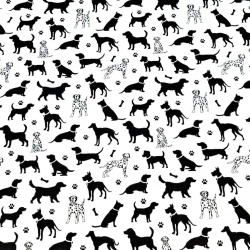 Baumwolle 100% Hunde schwarz auf weißem Hintergrund  