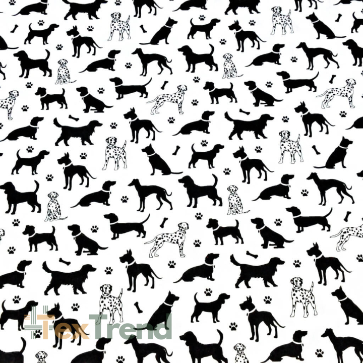 Baumwolle 100% Hunde schwarz auf weißem Hintergrund  