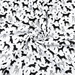 Baumwolle 100% Hunde schwarz auf weißem Hintergrund  