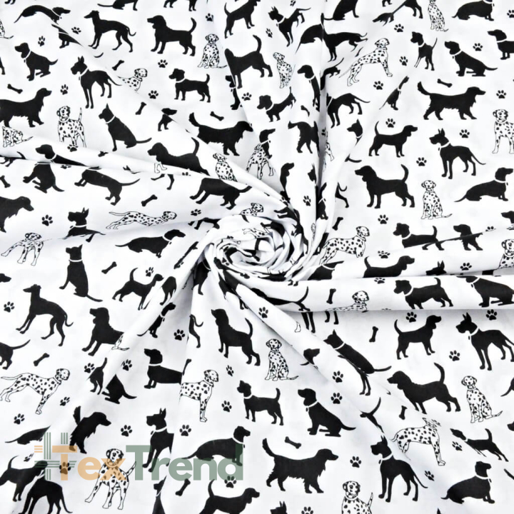 Baumwolle 100% Hunde schwarz auf weißem Hintergrund  