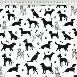 Baumwolle 100% Hunde schwarz auf weißem Hintergrund  