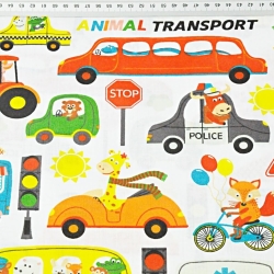 Baumwolle 100% bunte Tiere Tiertransport auf weißem Hintergrund  