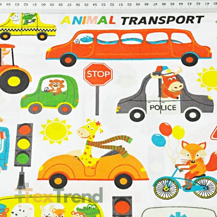 Baumwolle 100% bunte Tiere Tiertransport auf weißem Hintergrund  