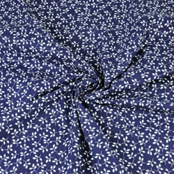 Baumwolle 100% MINI Blütenzweige weiß auf dunkelblauem Hintergrund  