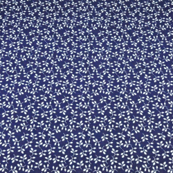 Baumwolle 100% MINI Blütenzweige weiß auf dunkelblauem Hintergrund  