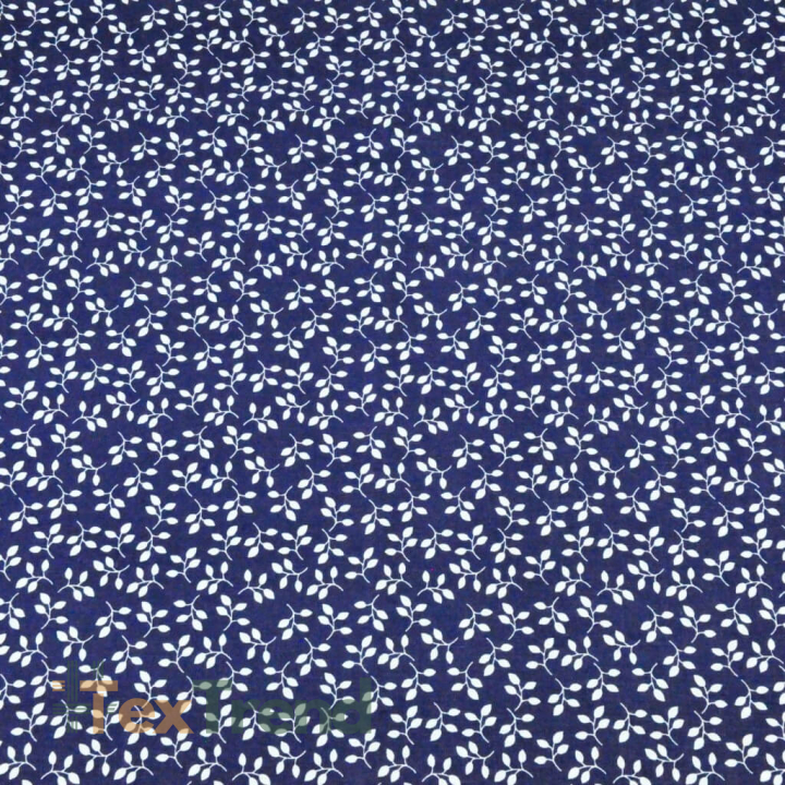 Baumwolle 100% MINI Blütenzweige weiß auf dunkelblauem Hintergrund  