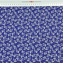 Baumwolle 100% MINI Blütenzweige weiß auf dunkelblauem Hintergrund  