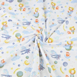 Baumwolle 100% Prinzessinnen mit Füchsen auf Wolken auf weißem Hintergrund  