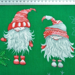 Baumwolle 100% Weihnachtsmuster Wichtel im Paar mit Schneeflocken auf grünem Hintergrund  