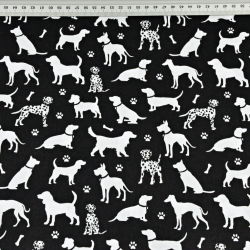 Baumwolle 100% Hunde weiß auf schwarzem Hintergrund  