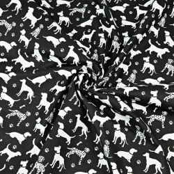 Baumwolle 100% Hunde weiß auf schwarzem Hintergrund  