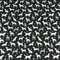Baumwolle 100% Hunde weiß auf schwarzem Hintergrund  