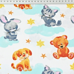 Baumwolle 100% Tiere auf mintfarbenen Wolken auf weißem Hintergrund  