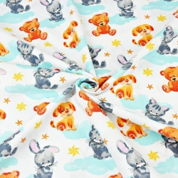 Baumwolle 100% Tiere auf mintfarbenen Wolken auf weißem Hintergrund  