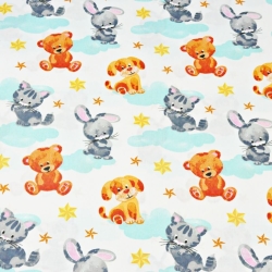 Baumwolle 100% Tiere auf mintfarbenen Wolken auf weißem Hintergrund  