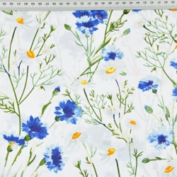 Baumwolle 100% Blumen Kornblumen und Kamille auf weißem Hintergrund 220cm  