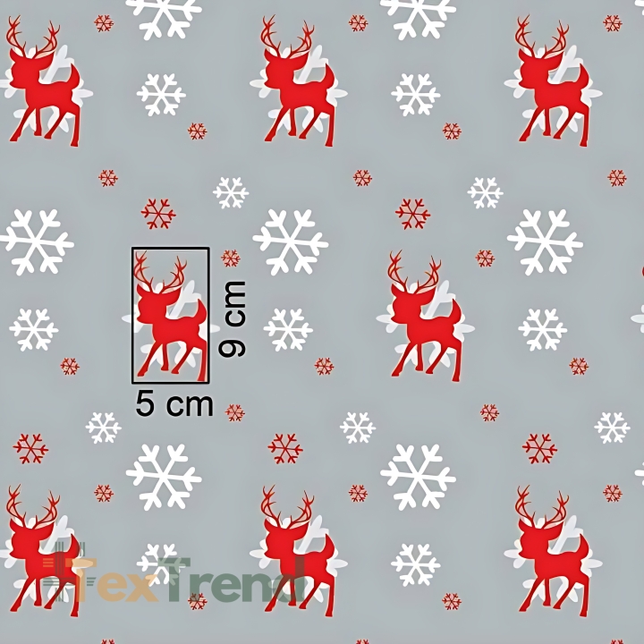 Baumwolle 100% Weihnachtsmuster Rentiere mit Schneeflocken auf grauem Hintergrund  