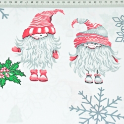 Baumwolle 100% Weihnachtsmuster Wichtel im Paar mit Schneeflocken auf weißem Hintergrund  