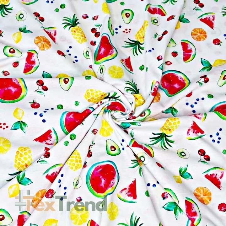 Jersey Druck digital - bunte Früchte auf weißem Hintergrund  