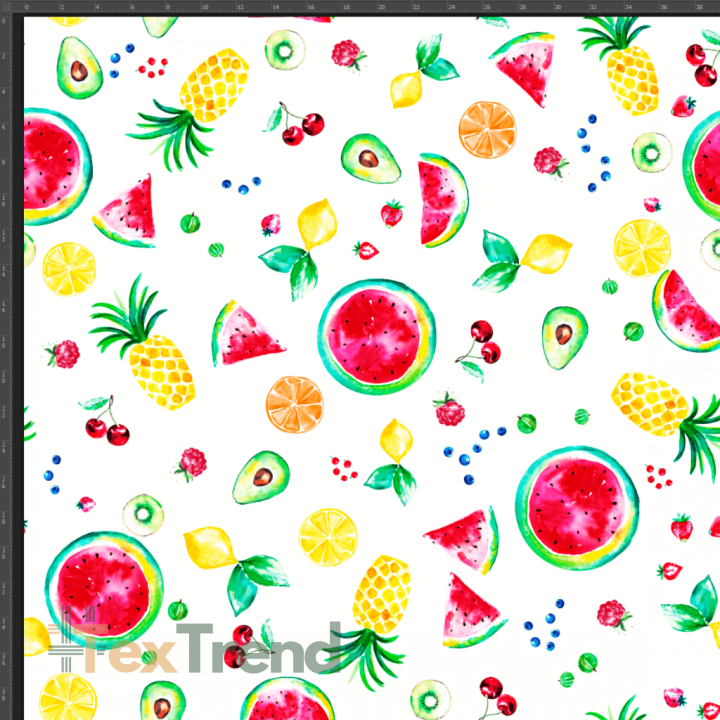 Jersey Druck digital - bunte Früchte auf weißem Hintergrund  