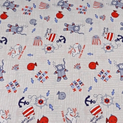 Baumwolle 100% Taucherbären blau-rot auf grauem Hintergrund  