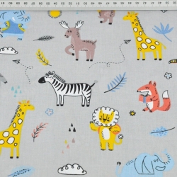 Baumwolle 100% Tiere in der Schule auf grauem Hintergrund  