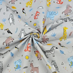 Baumwolle 100% Tiere in der Schule auf grauem Hintergrund  