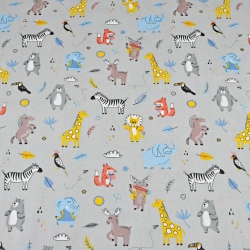 Baumwolle 100% Tiere in der Schule auf grauem Hintergrund  