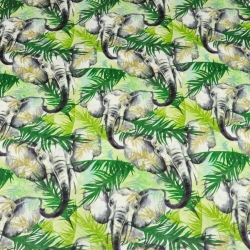 Baumwolle 100% Elefanten mit grünen Blättern auf weißem Hintergrund  
