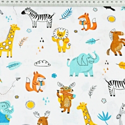 Baumwolle 100% Tiere in der Schule auf weißem Hintergrund  