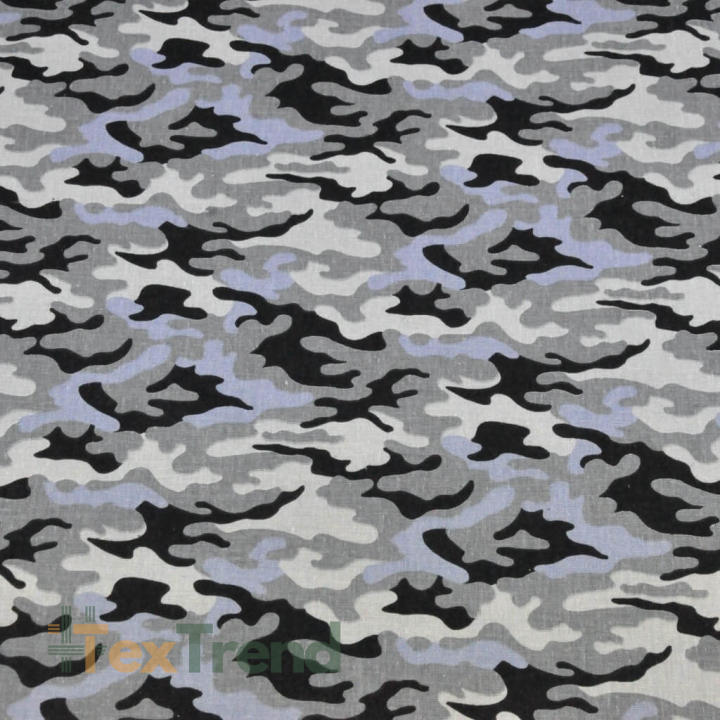 Baumwolle 100% MORO Muster klein grau, blau und schwarz  