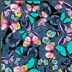 Jersey Druck digital - Schmetterlinge auf Jeans-Hintergrund  