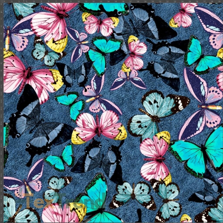 Jersey Druck digital - Schmetterlinge auf Jeans-Hintergrund  