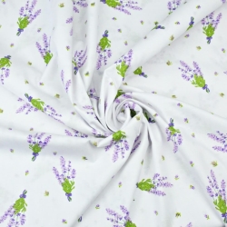 Baumwolle 100% Lavendelzweigblüten auf weißem Hintergrund  