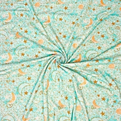 Jersey Druck digital - vergoldete Monde auf mintgrünem Hintergrund  