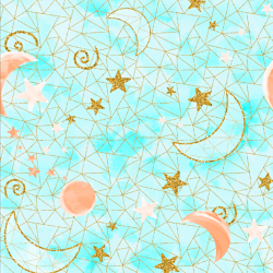 Jersey Druck digital - vergoldete Monde auf mintgrünem Hintergrund  