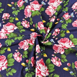 Baumwolle 100% Rosenblüten rosa auf dunkelblauem Hintergrund - 220cm  