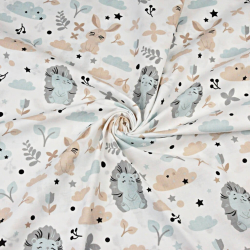 Baumwolle 100% blau-graue Igel mit Kaninchen auf weißem Hintergrund  